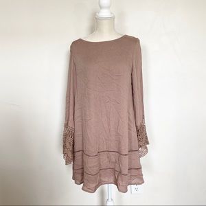 🌿Fashion On Earth Beige Bell Sleeve Sheath Dress